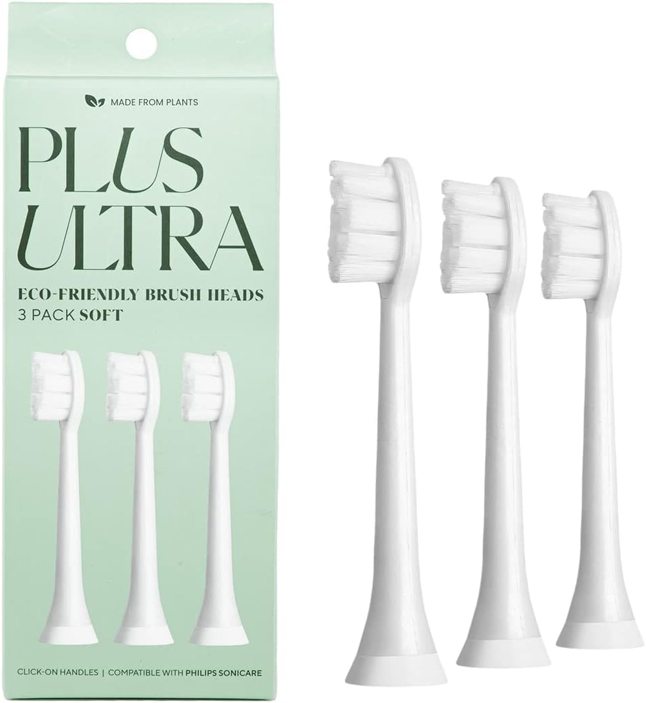 Plus Ultra - Cabeças de reposição para escova de dentes ecológica PLUS ULTRA, compatíveis com escova de dentes elétrica Phillips Sonicare, cerdas macias para dentes sensíveis – 3 cabeças de reposição por embalagem