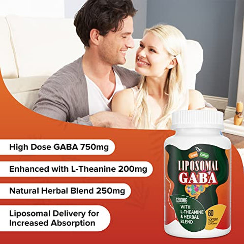 Trasicolor - Liposomal GABA com L-Theanine 1200mg – Complexo de GABA de Alta Absorção com Ashwagandha, Camomila, Suplementos Herbais de Cereja Azeda para Homens e Mulheres, 120 Softgels