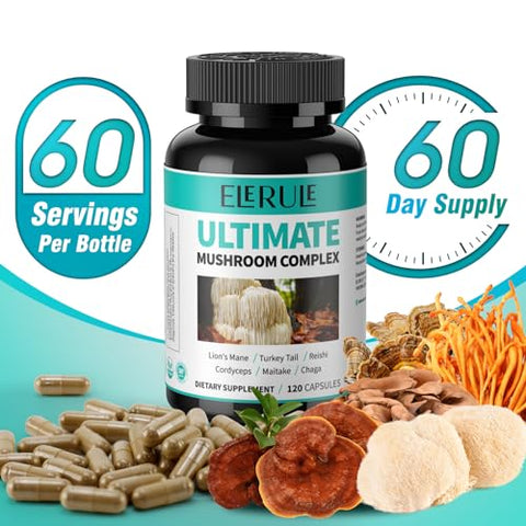 ELERULE - Suplemento de Cogumelo 6 em 1 – Foco, Memória, Cérebro Nootrópico