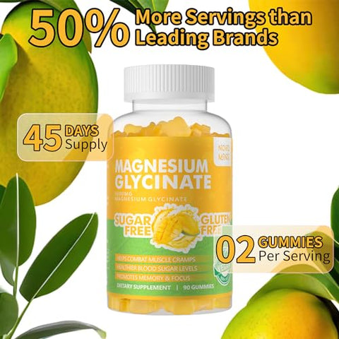 Novomins - Gomas de Magnésio Glicinato 1000mg – Sem Açúcar, com Potássio, Vitamina D, B6 e CoQ10 para Calma e Bem-Estar | Marca: 90 CT