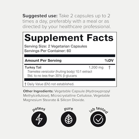 Extrato de Cogumelo Turkey Tail 10x Concentrado 12.000mg – Alta Potência de Beta Glucanas – 120 Cápsulas Vegetais - Toniiq