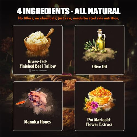 EVIL GOODS - Bálsamo de Talo de Boi Batido com Mel, 120g, Sem Fragrância, Creme Facial, Loção Corporal e Protetor Labial de Gado Alimentado com Grama