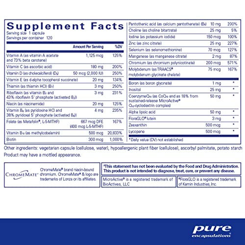 O.N.E. Multivitamina – Multivitamina Diária com Complexo Antioxidante Metafolin, CoQ10 e Luteína para Suporte à Visão, Função Cognitiva e Celular - Pure Encapsulations