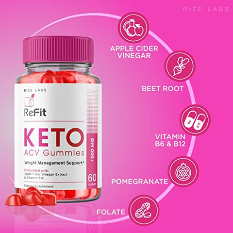 rize labs - (5 Pacotes) Gomas Refit Keto – Refit Keto ACV Gomas para Perda de Peso Avançada Refit Keto Gomas com Vinagre de Maçã Suplemento Barriga Extra Forte Gomitas (300 Gomas)