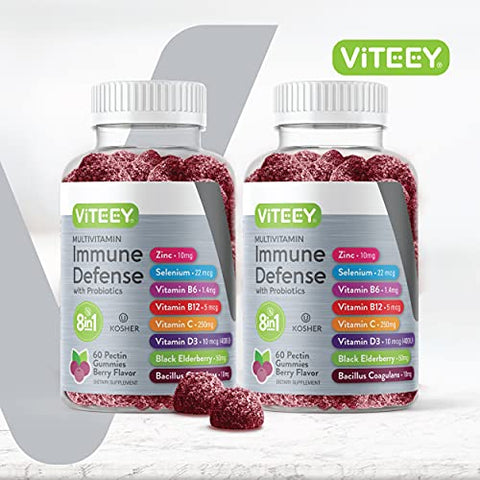 Viteey - Multivitaminas em Gomas 8 em 1 com Probióticos – Reforço Imunológico para Adultos