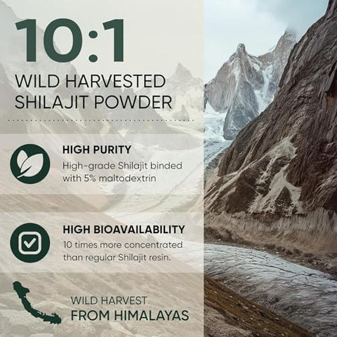 Jungle Powders - Shilajit em Pó para Homens 10:1 Extrato 141g 282 Porções Pó de Ácido Fúlvico, Suporte Imunológico e Energético, Composto Mineral para Homens Shilajit Cru