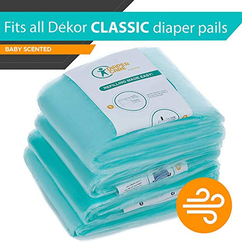 jasclair - 4 Pacote de Forros de Reposição para Fraldas – Compatíveis com o Balde Dekor CLASSIC Tamanho Regular – Forros Descartáveis para Balde de Fraldas Suportam até 2000 Fraldas – Refis Perfumados para Bebês com Carvão Ativado