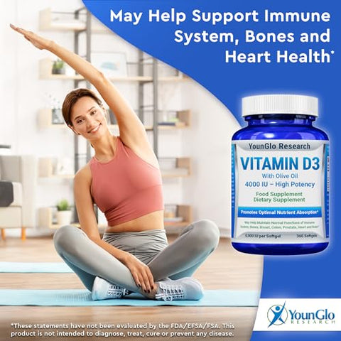 YounGlo Research - Vitamina D3 4000 UI – Suplemento para Fortalecer os Ossos – Marca em Destaque