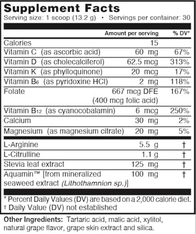 Suplemento de L-arginina em pó | 5.500mg de L-arginina + 1.100mg de L-Citrulina (Grape Berry, 1 Pote) - L-ARGININE PRO