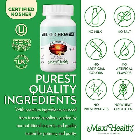 Melatonina Mastigável, Sabor de Frutas Vermelhas, 1mg para Adultos ou Adolescentes, Auxílio Natural para Adultos, Alternativa aos Gummies de Melatonina com 1 mg - Maxi Health