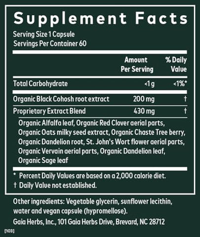 Menopause Support Daytime – Equilíbrio Hormonal e Bem-estar para Mulheres – com Vitex, Black Cohosh, St. John’s Wort e Aveia – 60 ml Vegan Liquid - Gaia Herbs