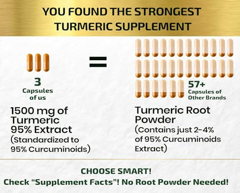 HCL HERBAL CODE LABS - Suplemento de Curcumina de Cúrcuma 19X Mais Forte – 1500 mg de Extrato de Curcuminoides 95%% em Cápsulas – Forma Mais Ativa de Curcumina com BioPerine Gengibre Canela – Melhor Suporte Natural para as Articulações