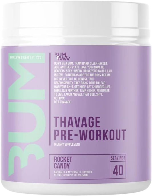 Thavage (Rocket Candy) – Pó Pré-Treino RAW, Nutrição Esportiva Chris Bumstead para Homens – 300g