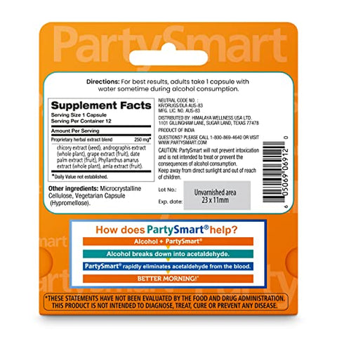 PartySmart: 12 Cápsulas para uma Manhã Melhor, Suporte ao Fígado à Base de Plantas, Melhor Manhã Após Beber, Estudo Clínico, Não-OGM, 4 Pacotes - Himalaya