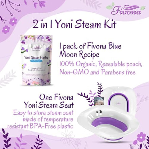 FIVONA - Kit de Vaporização Yoni 2 em 1 Fivona para Assento de Vaso Sanitário com Ervas V Steam Receita Blue Moon para Desintoxicação, Limpeza, Equilíbrio do pH e Controle de Odor – Marca Fivona
