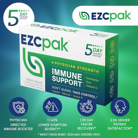 5-Day Tapered – Reforço Imunológico com Vitaminas C e Zinco – Booster de Suporte Imunológico – Adultos – Vitaminas para o Sistema Imunológico (Pacote com 6) - EZC Pak