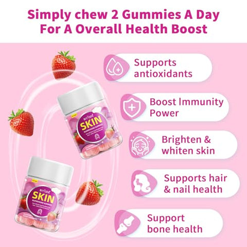 BIYODE - Gummies de Glutationa: 1000mg Glutationa/Dose 100mg Colágeno Marinho e Multi-Vitaminas C E B12 Ácido Fólico Extrato de Semente de Uva 60 Gummies 30 Dias de Fornecimento