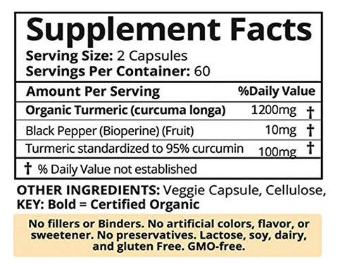 Superfood Harvest - Curcuma Orgânica com Bioperina – 1200mg (120 Cápsulas) – Articulações Premium