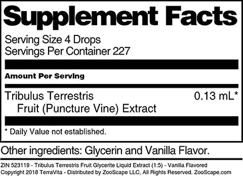 Terravita - Extrato líquido de Glicerito de Fruta de Tribulus Terrestris (1:5) – Sabor Baunilha (30 ml, 2 unidades)