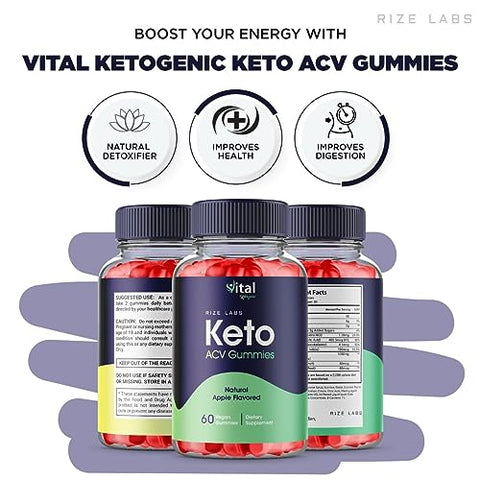 rize labs - (3 Pacotes) Gomas Vital Keto ACV, Gomas Cetogênicas Vital Keto para Perda de Peso Avançada – Gomas Vital Keto ACV Gomas Keto ACV para Emagrecimento da Barriga – Gomas Dietéticas de Goma de Gengibre AC – Avaliações de Gomas AC
