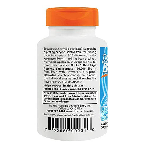 Doctor's BEST - Doctor’s Best, Serrapeptase de Alta Potência (3 Pacotes), 120.000 SPU, 90 Cápsulas Vegetarianas