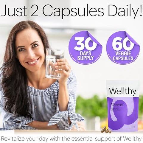 Full Body Detox e Suporte Imunológico – Saúde Digestiva Avançada, Limpeza Intestinal e Alívio de Inchaço – Fórmula Natural com Cardo de Leite, Extrato de Dente-de-leão e - Wellthy