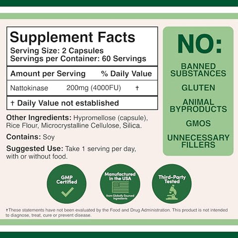 Double Wood Supplements - Nattokinase 4,000 FU – 120 Cápsulas (Derivado de Natto Japonês) Enzimas Sistêmicas para Suporte Cardiovascular e Circulatório – Double Wood
