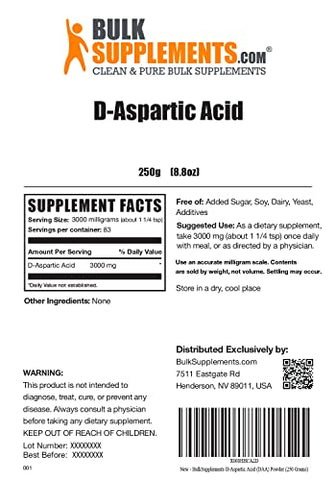 com – Pó de Ácido D-Aspártico – Suplemento DAA para Homens – 100g - BulkSupplements