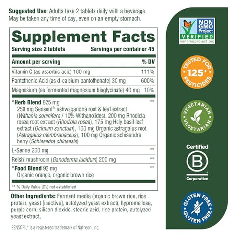 Adrenal Strength – Sensoril Ashwagandha, Vitamina C, Magnésio Glicinato Fermentado, Rhodiola Rosea, Cogumelo Reishi | 100% Natural e Potente - MegaFood