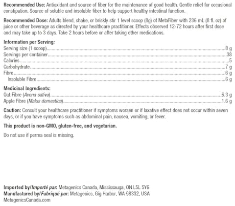 MetaFiber – 6g de Fibras Alimentares – Suporte para Regularidade Intestinal - Metagenics