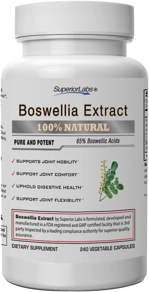 Boswellia Extract – Fórmula Poderosa para Articulações, Joelhos, Quadris, Imunidade – 500mg SVG, 240 Cápsulas - Superior Labs