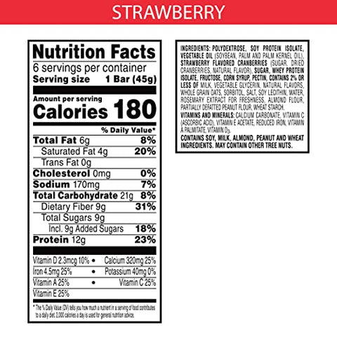 Kellogg’s Special K Barras de Proteína, 12g de Proteína, Fonte de Fibra, Morango (6 Caixas, 36 Barras)