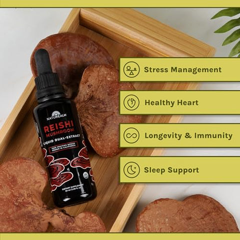 Extrato de Cogumelo Reishi – Gotas Líquidas Adaptogênicas – Suplemento Antioxidante para Suporte Imunológico, Longevidade, Relaxamento e Alívio do Estresse - Naturealm