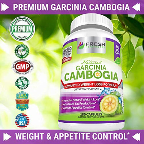 Extrato 100% Puro de Garcinia Cambogia – Supressor Natural de Apetite – 60 Cápsulas - FRESH HEALTHCARE