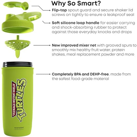 TMNT Reforce Garrafa de Shake de Proteína em Aço Inoxidável 900 ml | 30 oz – Tampa de Rosca à Prova de Vazamentos – Livre de BPA – Unissex – Não Isolada – Verde Claro - Smartshake