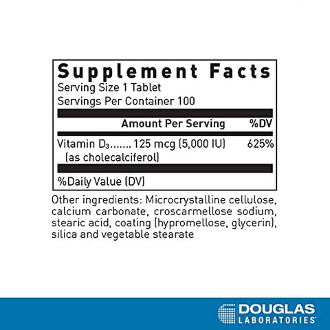 Vitamina D (5.000 UI) | Suplemento de Vitamina D3 para Apoiar a Saúde Imunológica, Níveis de Cálcio e Ossos* | 100 Comprimidos - Douglas Laboratories