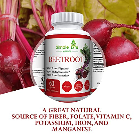 Simple Life Nutrition - Cápsulas de Pó de Beterraba Orgânica – Impulsionador de Óxido Nítrico para Homens  | 100% Natural e Potente