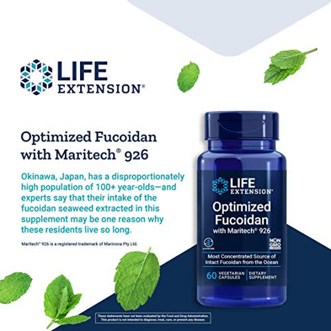 Optimized Fucoidan com Maritech 926 – Suplemento de Fucoidan – Wakame Selvagem Colhida do Oceano para Suporte à Saúde Imunológica – Não-OGM, Sem Glúten, Vegetariano – 60 cápsulas - Life Extension