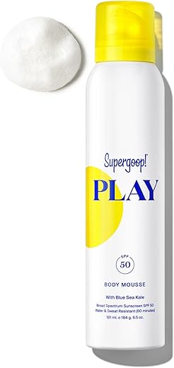 Mousse Corporal FPS 50 com Blue Sea Kale – 6,5 oz (184g) – Protetor Solar em Mousse para Pele Sensível – Divertido de Aplicar – Ideal para Dias Ativos - Supergoop!