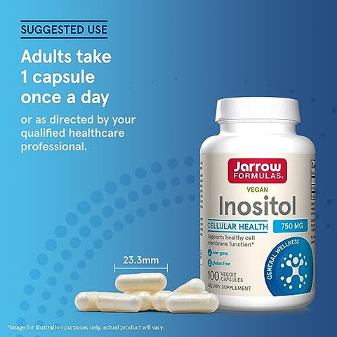 Inositol 750 mg – Suporte hepático para saúde celular e bem-estar geral – 100 cápsulas vegetais - Jarrow Formulas