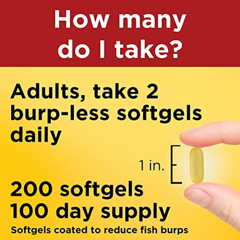 Óleo de Peixe 1200 mg, Suplemento de Óleo de Peixe, Ômega 3 para Suporte ao Coração Saudável, Suplemento de Ômega 3 com 200 Cápsulas, Fornecimento de 100 Dias - Nature Made