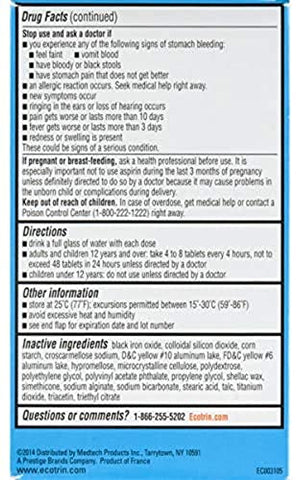 Low Strength Aspirina 81mg, 365 Comprimidos Revestidos para Segurança - Ecotrin
