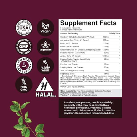 Natures Craft - Pílulas de Suporte Renal Cranberry para Mulheres e Homens – Detox de Limpeza Renal de Alta Potência