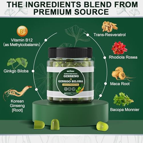 Nextdia - Gummies Ginkgo Biloba Sem Açúcar 500mg, Circulação Saudável, Com Ginseng Panax, Vitamina B12, Rhodiola Rosea, Bacopa Monnieri – Máximo de Resultados