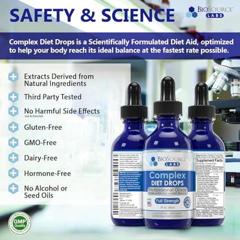 BioSource Labs - Complex Diet Drops – Melhores Gotas Naturais para Gerenciamento de Peso para Homens e Mulheres (1 Frasco, 60 ml) – Fornecimento de 30 Dias