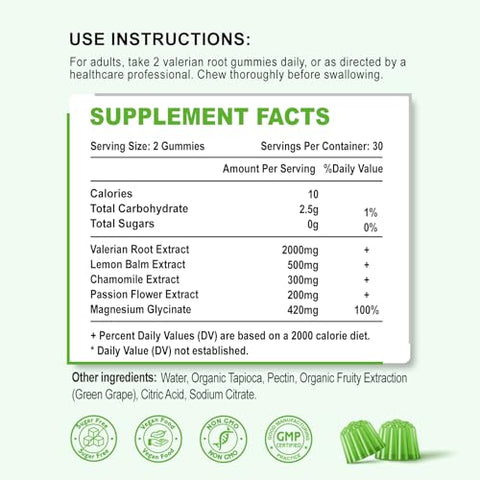 Zetelixia - Gomas de Raiz de Valeriana Orgânica 2000mg, Glicinato de Magnésio 420mg, Melissa, Camomila, Passiflora – Relaxante Natural