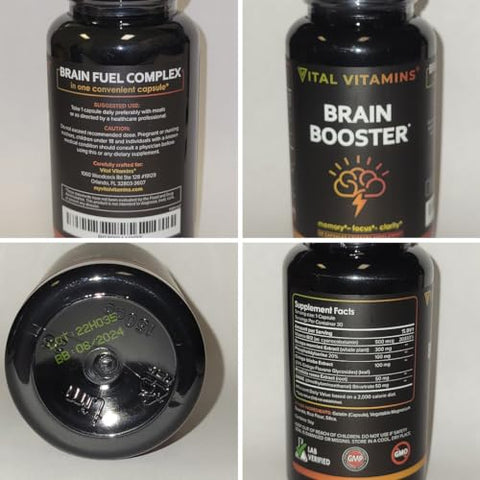 Suplemento Cérebro para Memória e Foco (3 Pacotes) – Suporte Nootrópico Cerebral – Memória, Clareza, Foco, Energia – Vitamina B12, Gingko Biloba, DMAE - Vital Vitamins