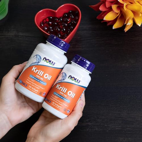 Supplements Óleo de Krill Neptune 500 mg, Ômega-3 Ligado a Fosfolipídios, Suporte Cardiovascular, 120 Softgels - NOW Foods