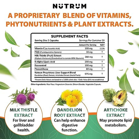 Nutrum - Fórmula Vegana para Renovação Natural do Fígado com Vitamina C, Cardo de Leite – Suporte para Mau Hálito, Acne e Baixa Energia – 60 cápsulas