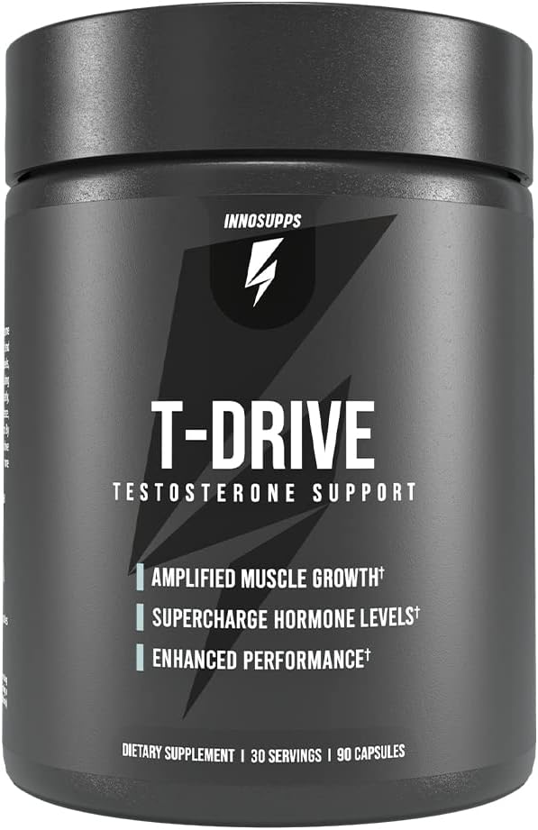 T-Drive: Impulsionador de Testosterona para Aumentar o Crescimento Muscular | KSM-66 Ashwagandha, Boro, Feno Grego | 90 Cápsulas - InnoSupps